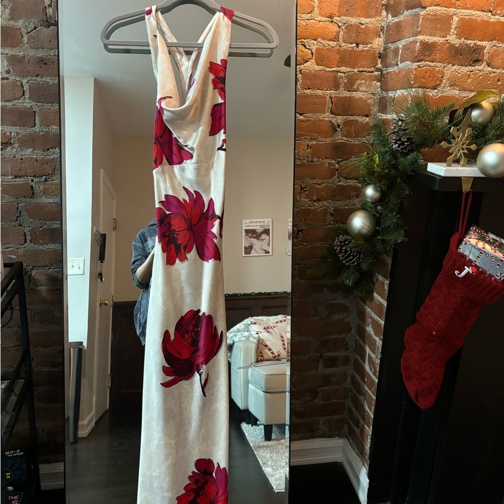 Zara White and Red Floral Maxi Dress